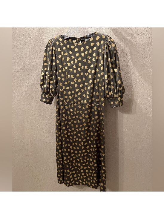 Manoush Dresses & Skirts - Manoush Paris EUC Metallic Gold Animal Print Midi Dress FR 38 (US 6)